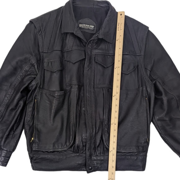 Vintage Leather Bomber Jacket Mens Sz M Aviator Flight Jacket 80s 90s Black - Picture 12 of 15